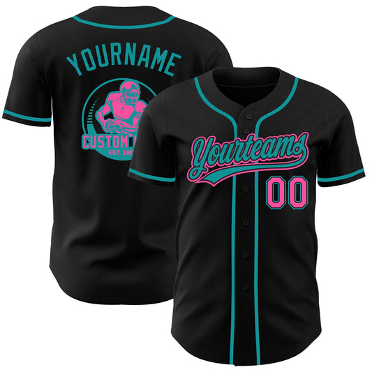 Custom Black Pink-Teal Authentic Baseball Jersey - Main View