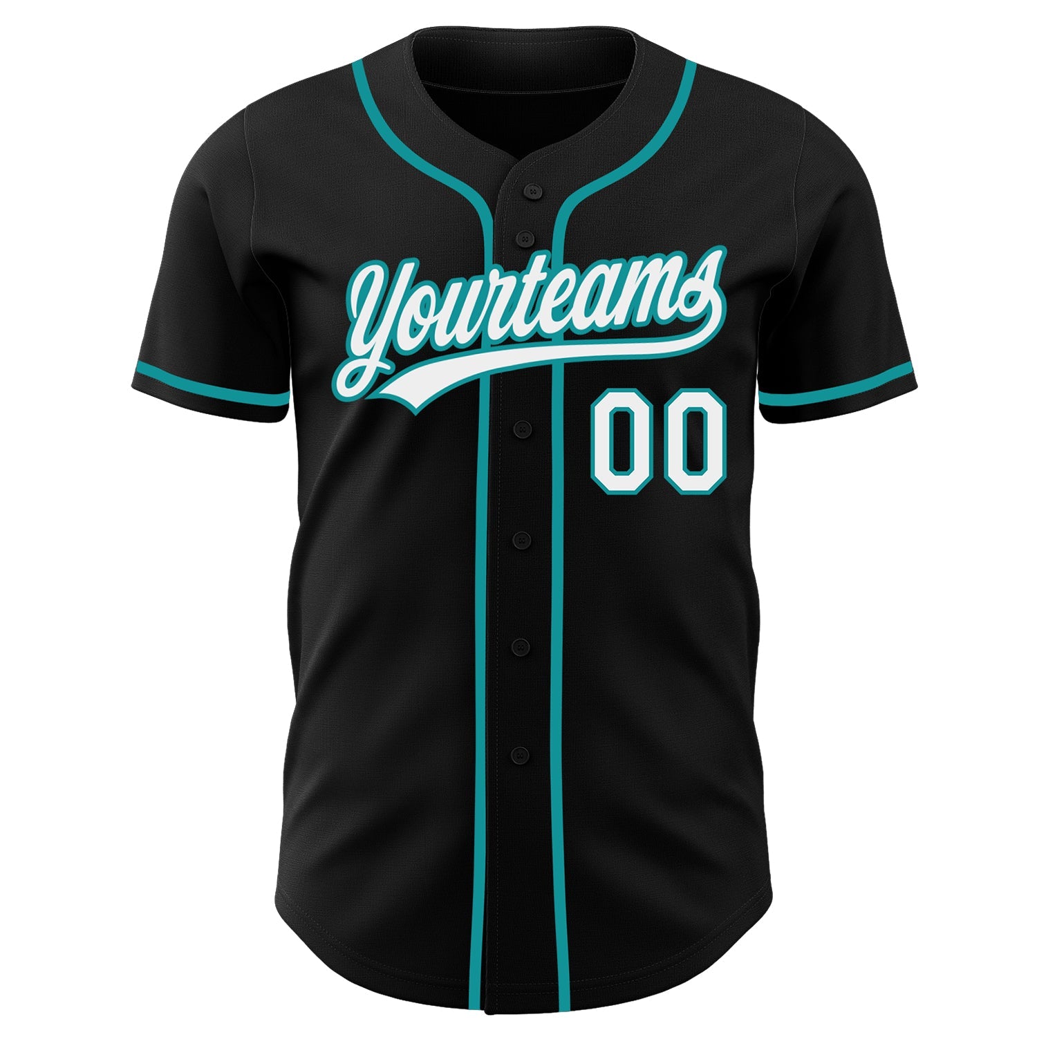 Custom Black White-Teal Authentic Baseball Jersey view 2