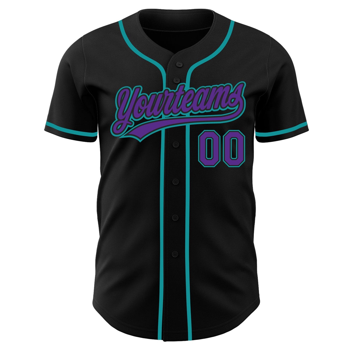 Custom Black Purple-Teal Authentic Baseball Jersey view 2