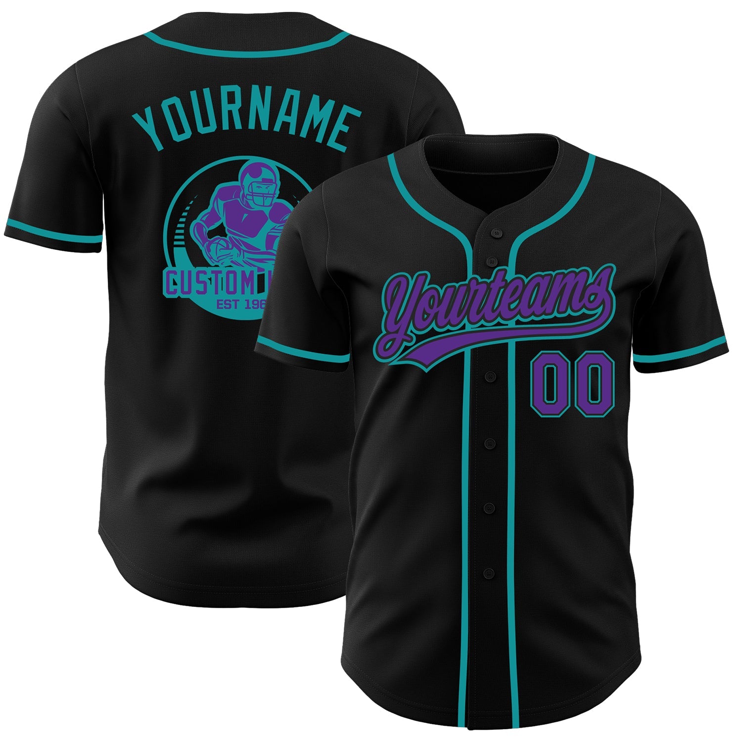 Custom Black Purple-Teal Authentic Baseball Jersey - Main View