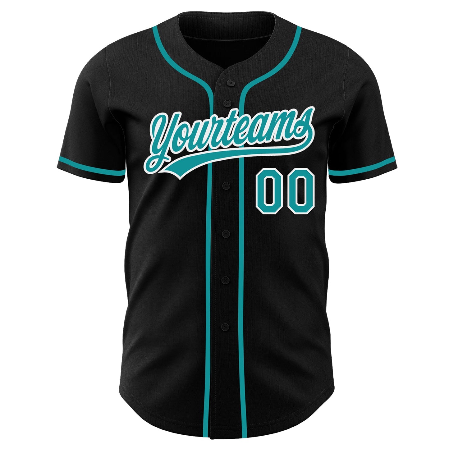 Custom Black Teal-White Authentic Baseball Jersey view 2