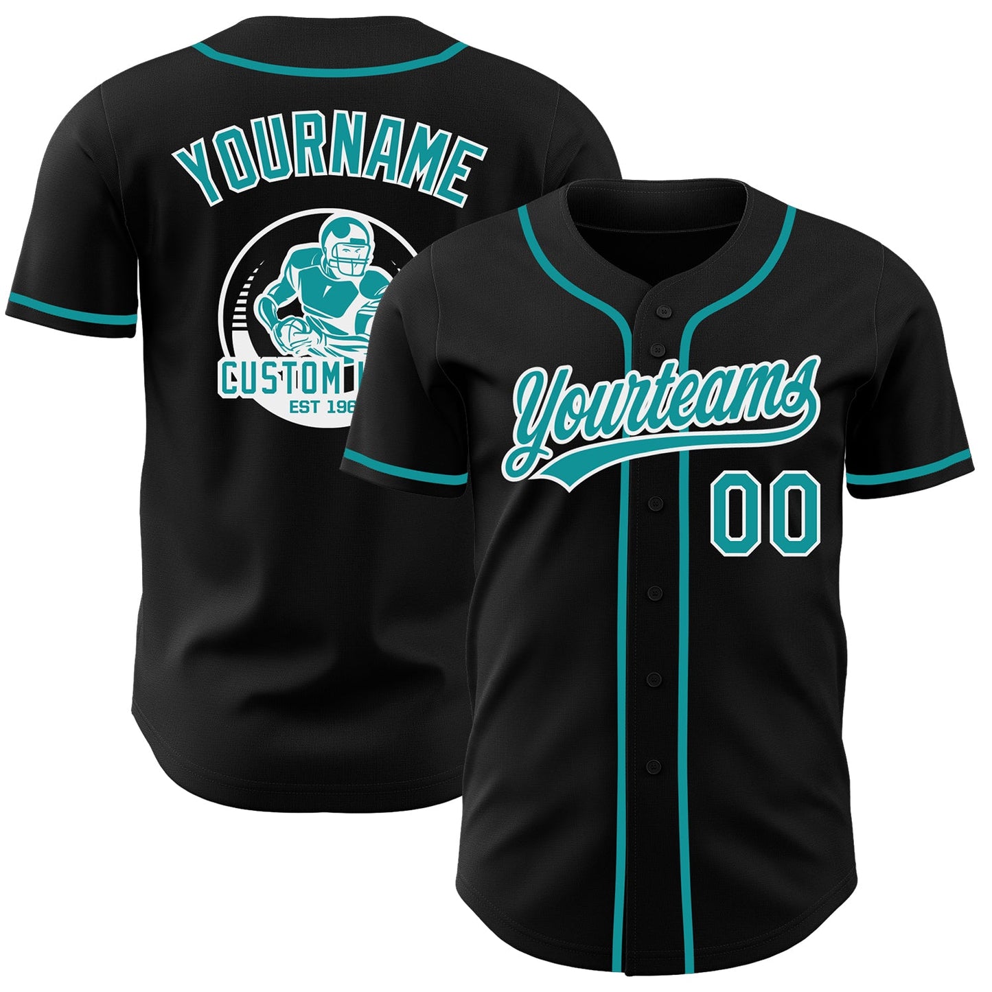 Custom Black Teal-White Authentic Baseball Jersey - Main View