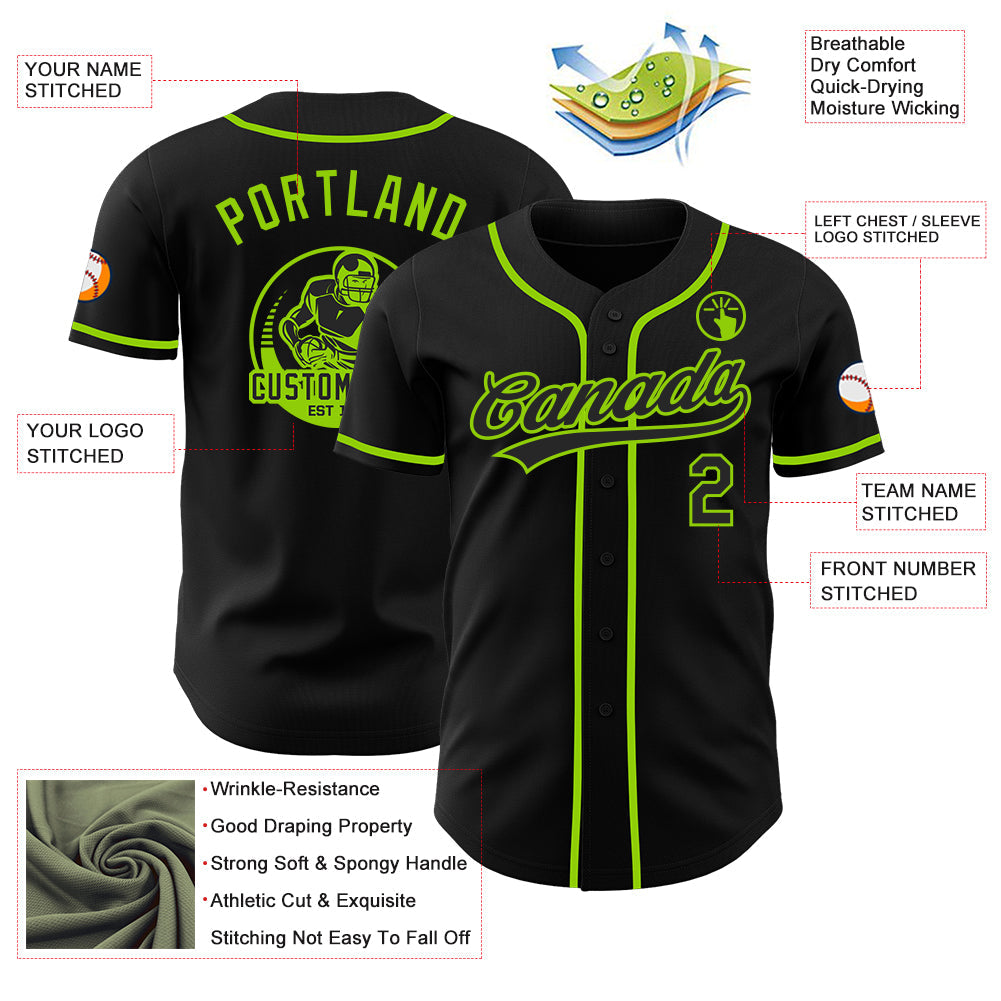 Custom Black-Neon Green Authentic Baseball Jersey view 3