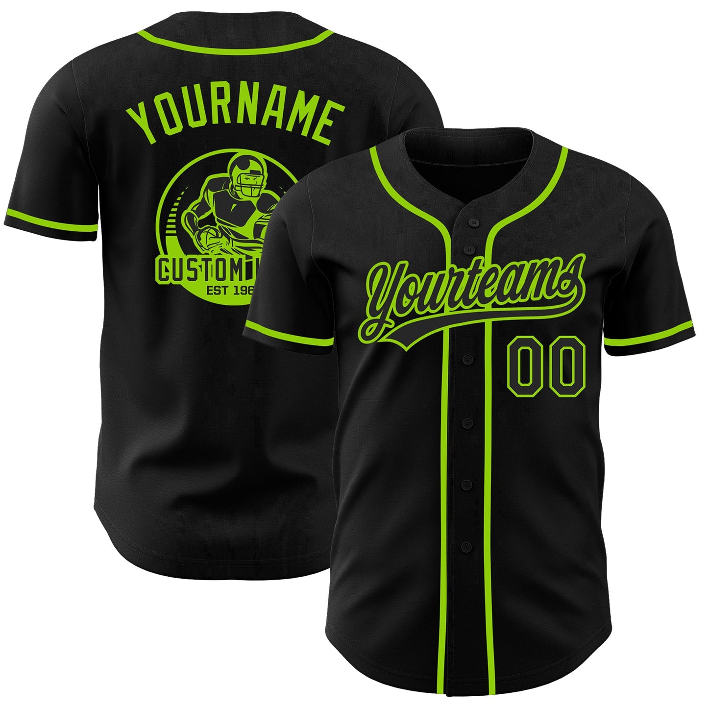 Custom Black-Neon Green Authentic Baseball Jersey - Main View