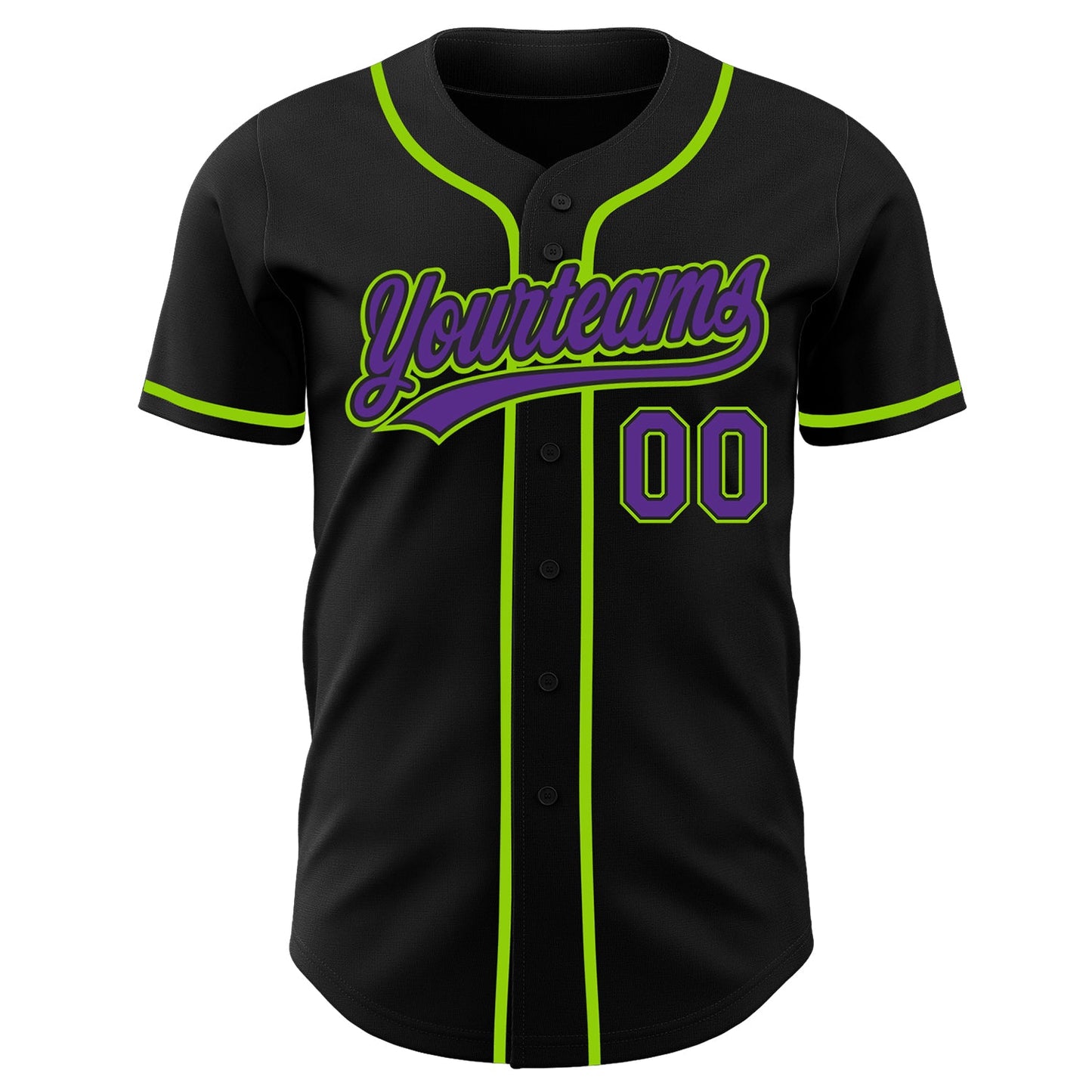 Custom Black Purple-Neon Green Authentic Baseball Jersey view 2