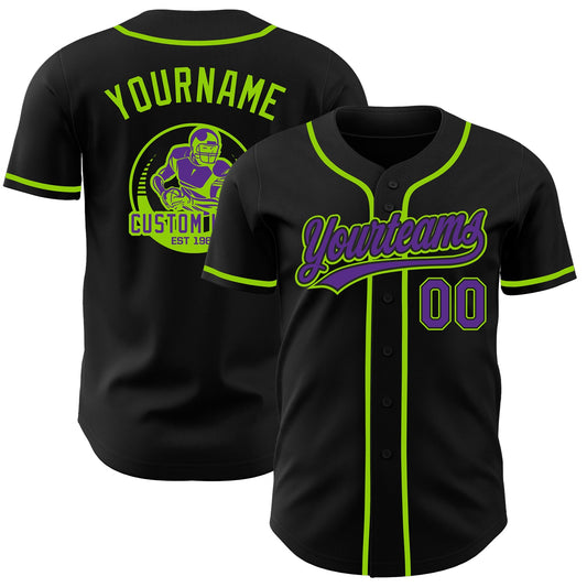 Custom Black Purple-Neon Green Authentic Baseball Jersey - Main View