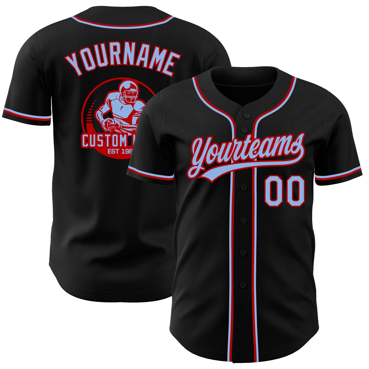 Custom Black Light Blue-Red Authentic Baseball Jersey - Main View