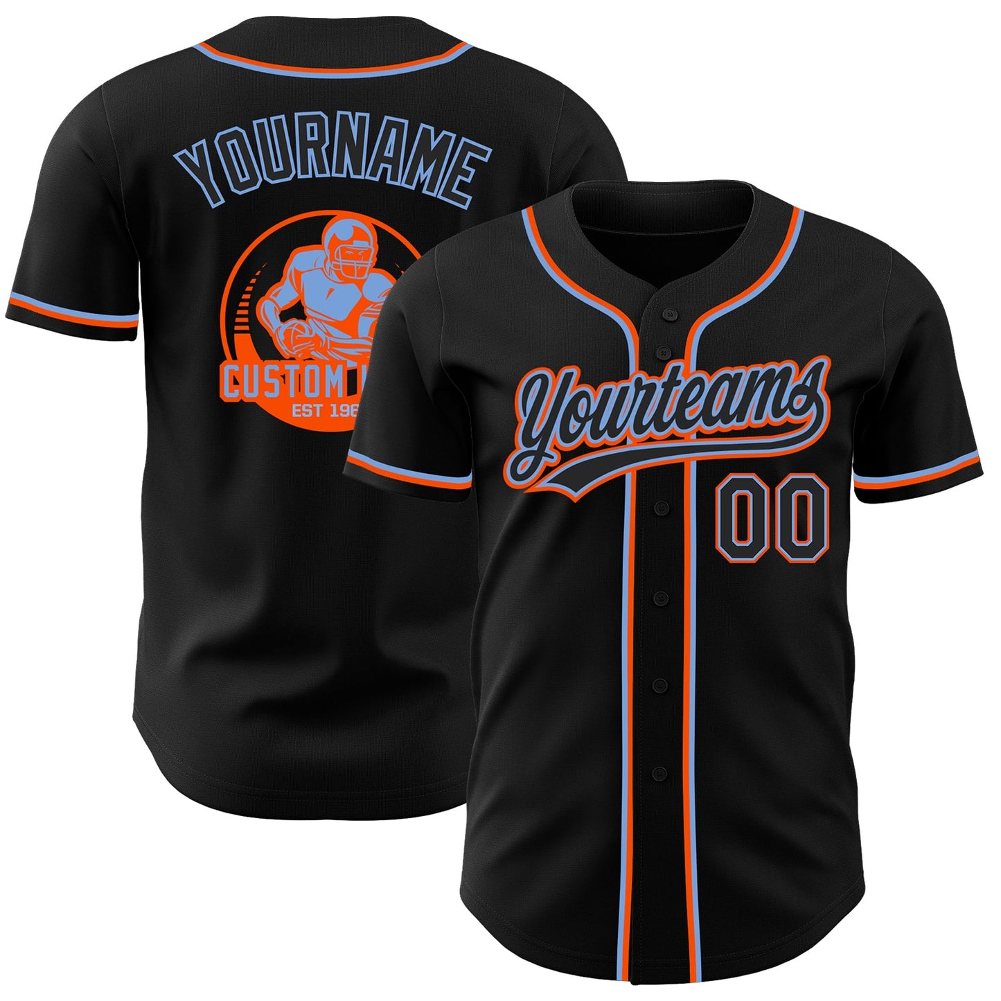 Custom Black Powder Blue-Orange Authentic Baseball Jersey - Main View