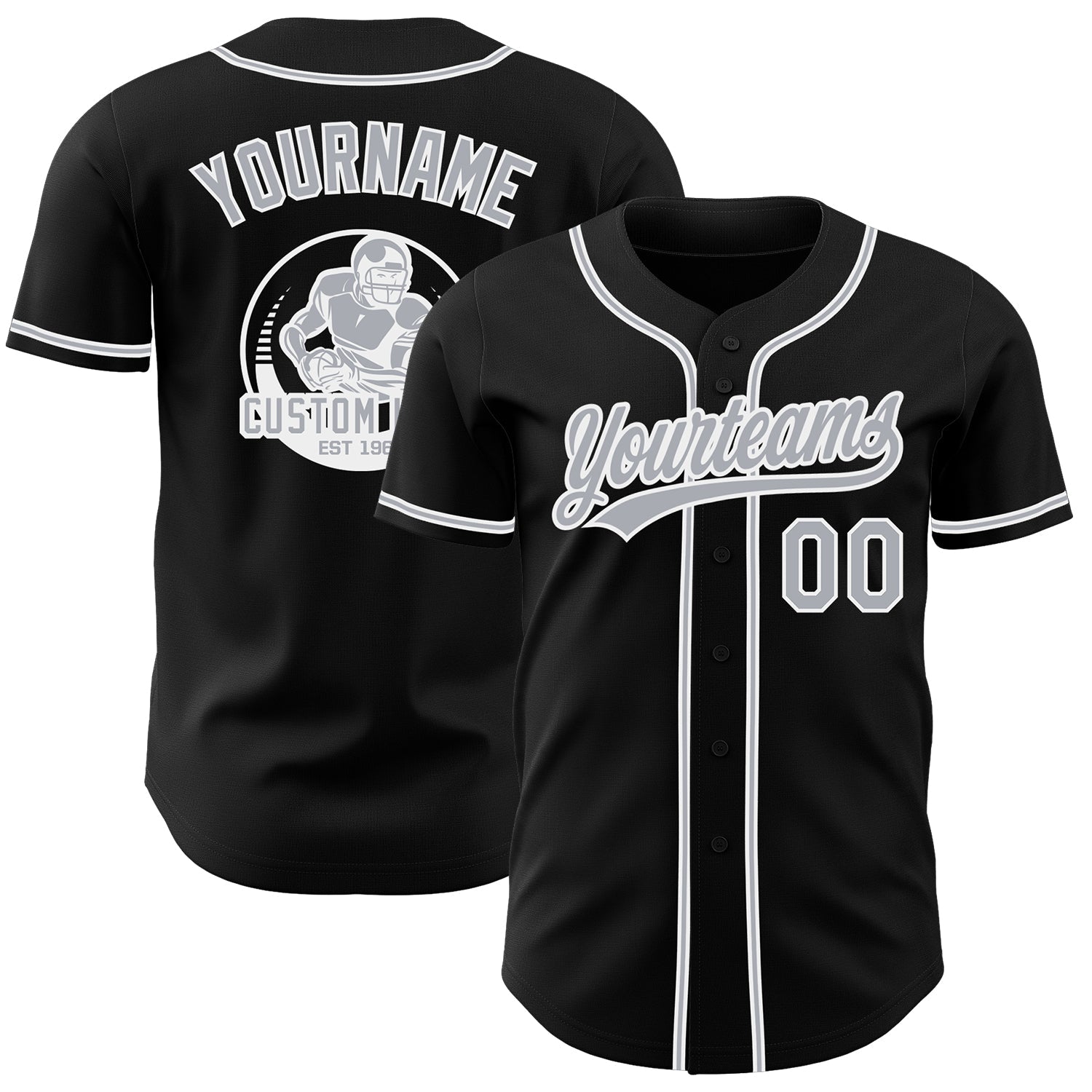 Custom Black Gray-White Authentic Baseball Jersey - Main View