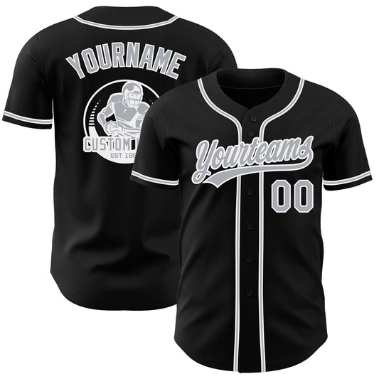 Custom Black Gray-White Authentic Baseball Jersey - Main View