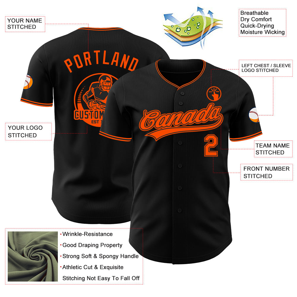 Custom Black-Orange Authentic Baseball Jersey view 3
