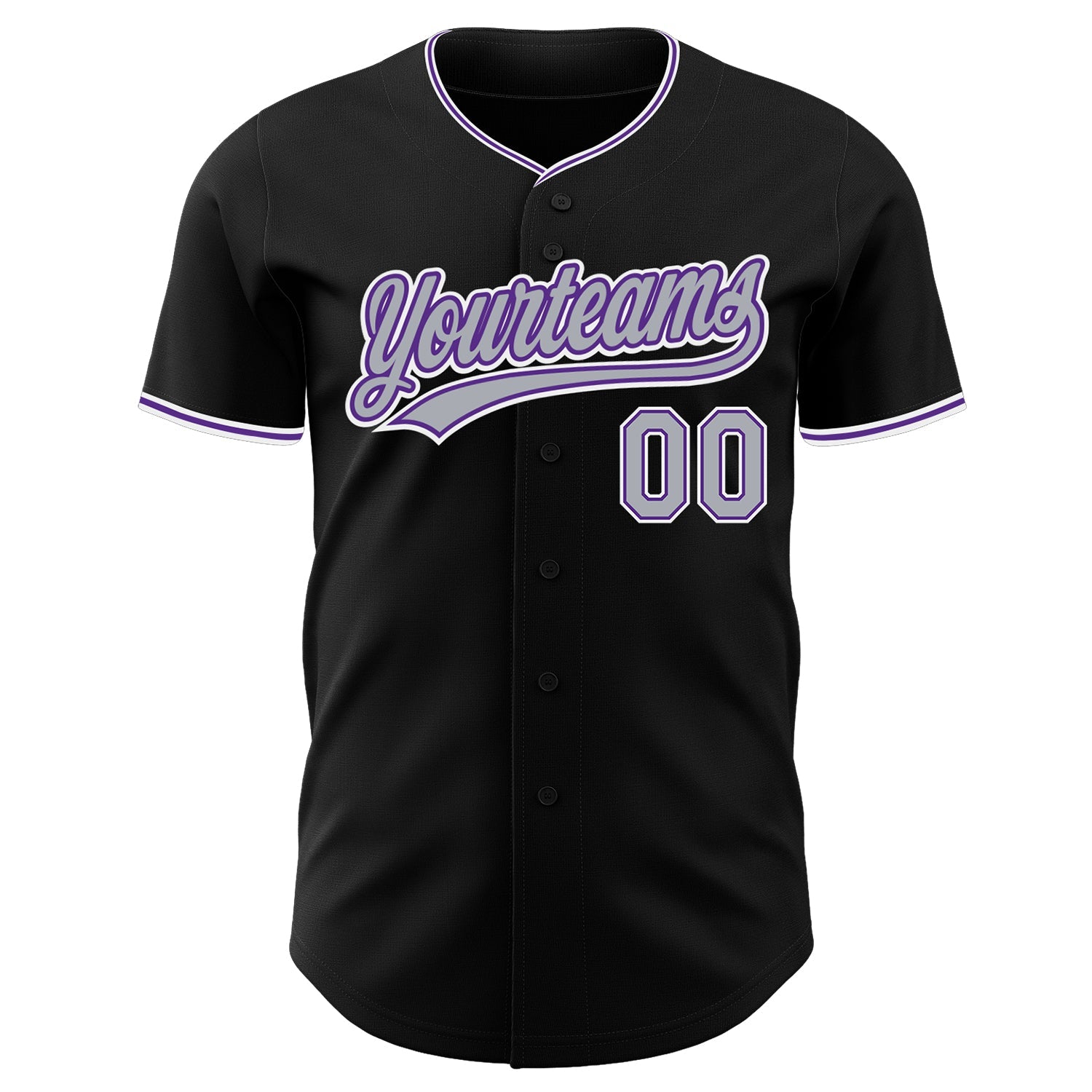 Custom Black Gray Purple-White Authentic Baseball Jersey view 2