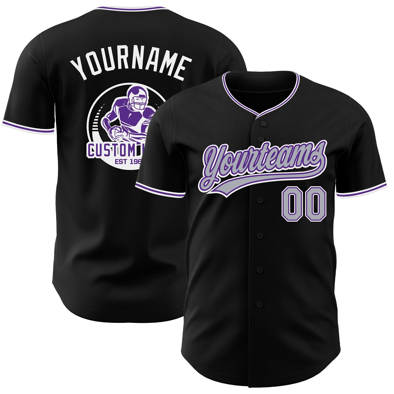 Custom Black Gray Purple-White Authentic Baseball Jersey - Main View