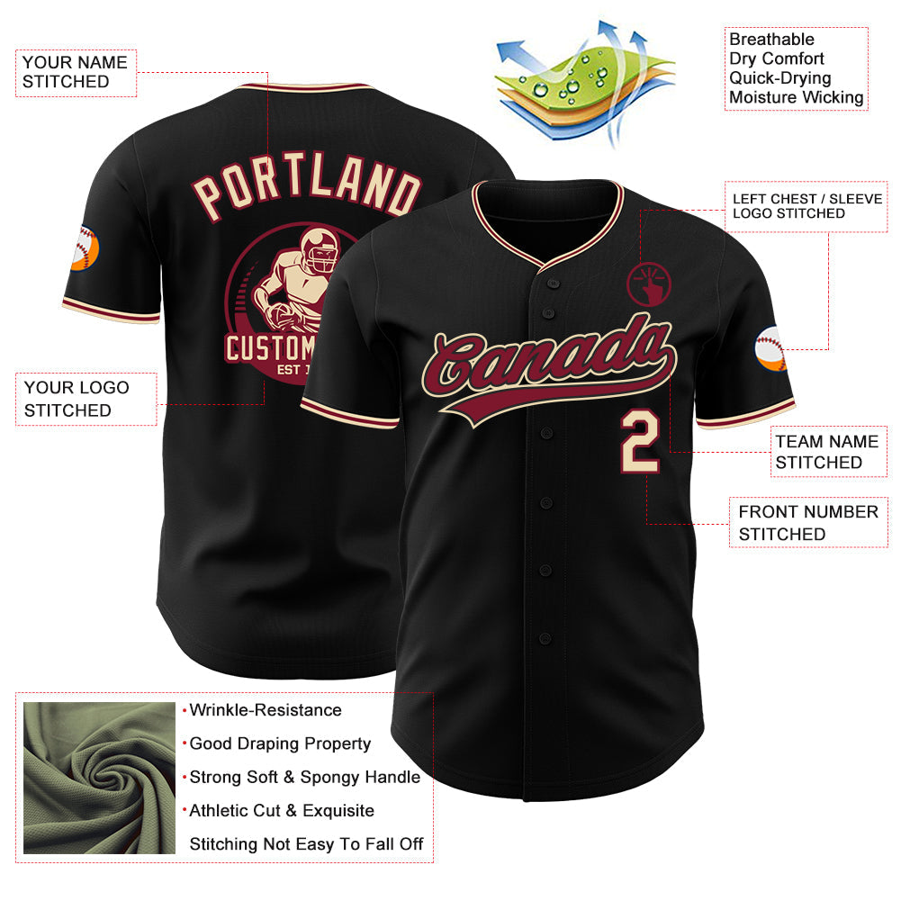 Custom Black City Cream-Crimson Authentic Baseball Jersey view 3
