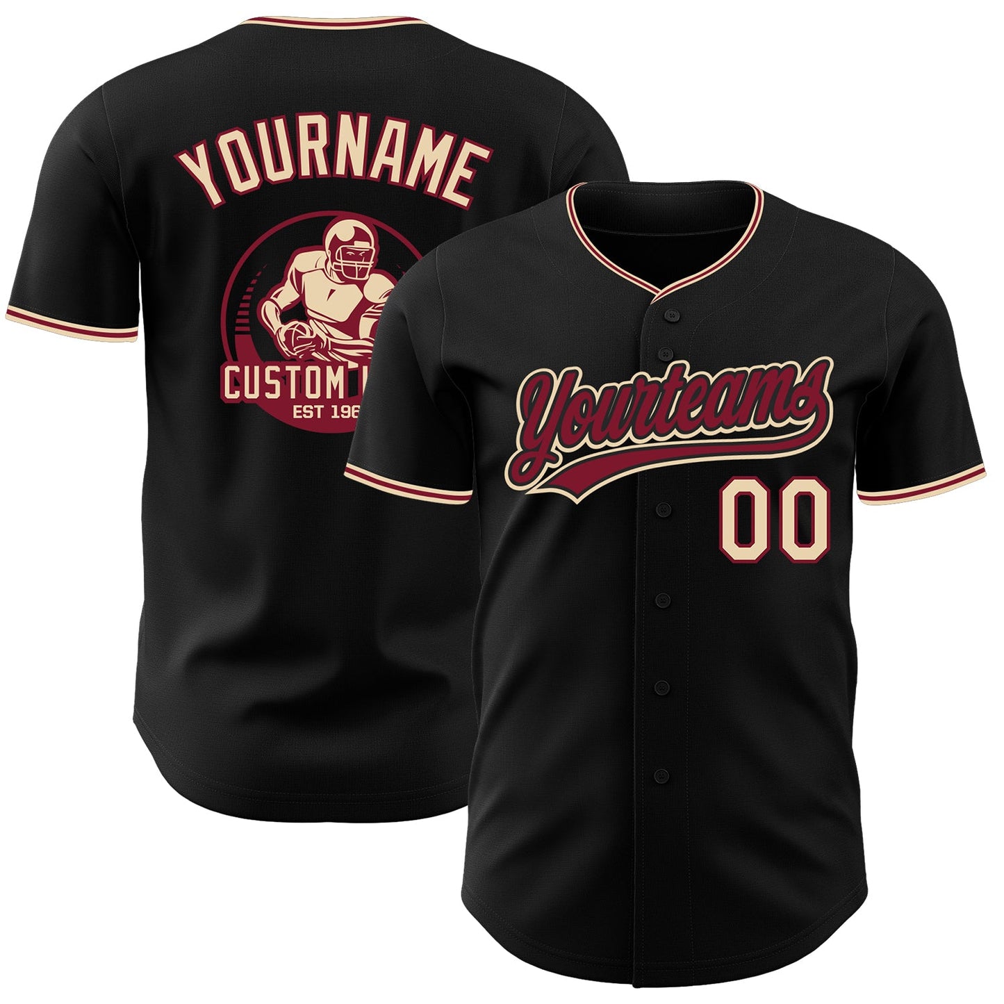 Custom Black City Cream-Crimson Authentic Baseball Jersey - Main View