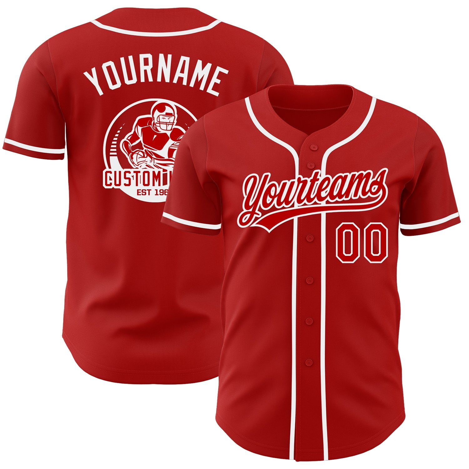 Custom Red-White Authentic Baseball Jersey - Main View
