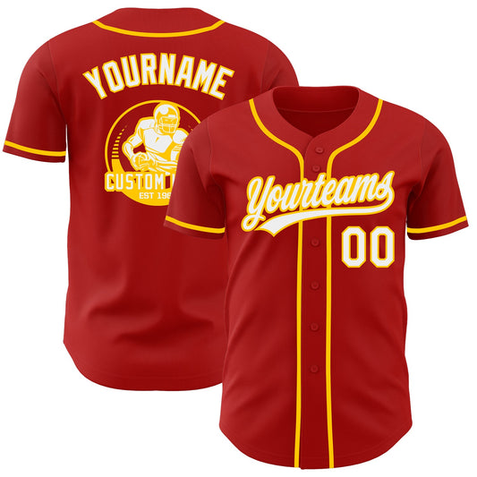 Custom Red White-Yellow Authentic Baseball Jersey - Main View