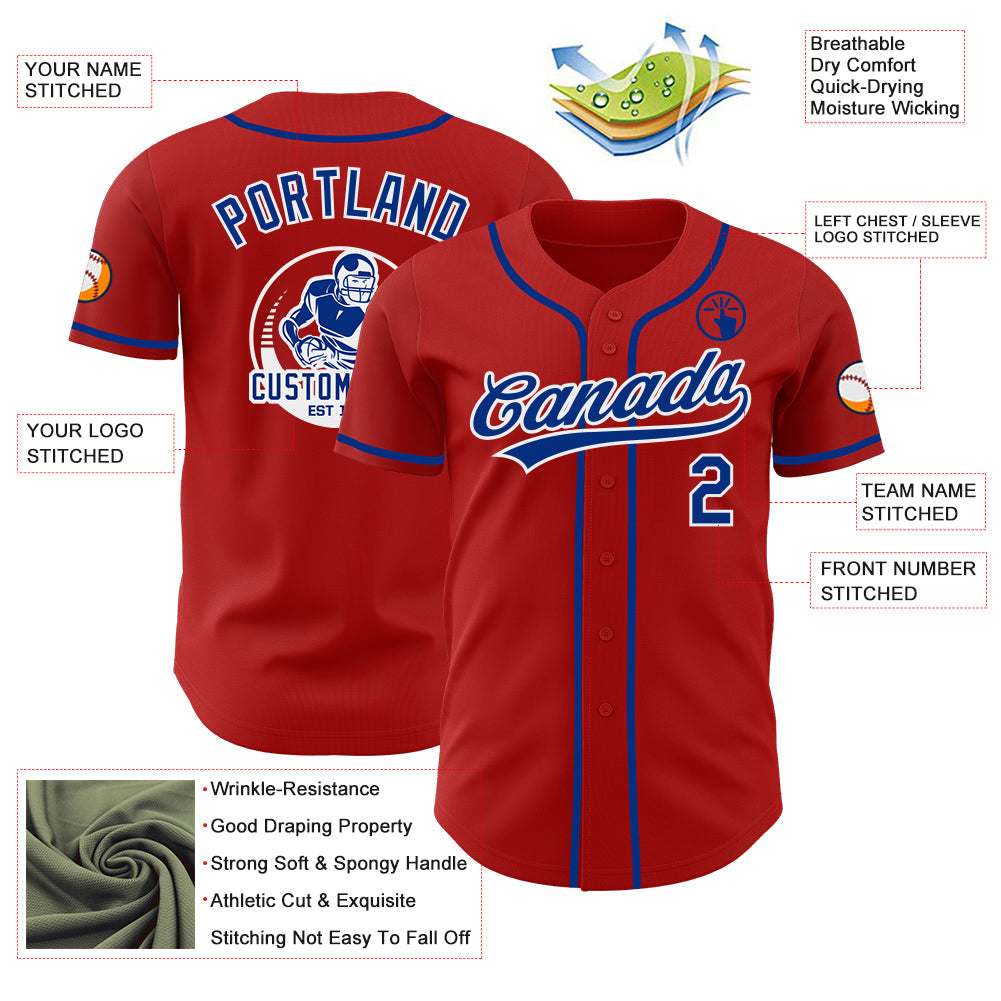 Custom Red Royal-White Authentic Baseball Jersey view 3