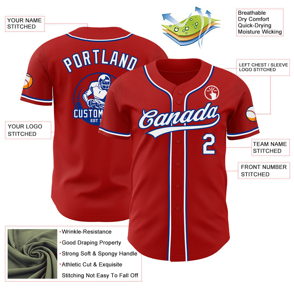Custom Red White-Royal Authentic Baseball Jersey view 3