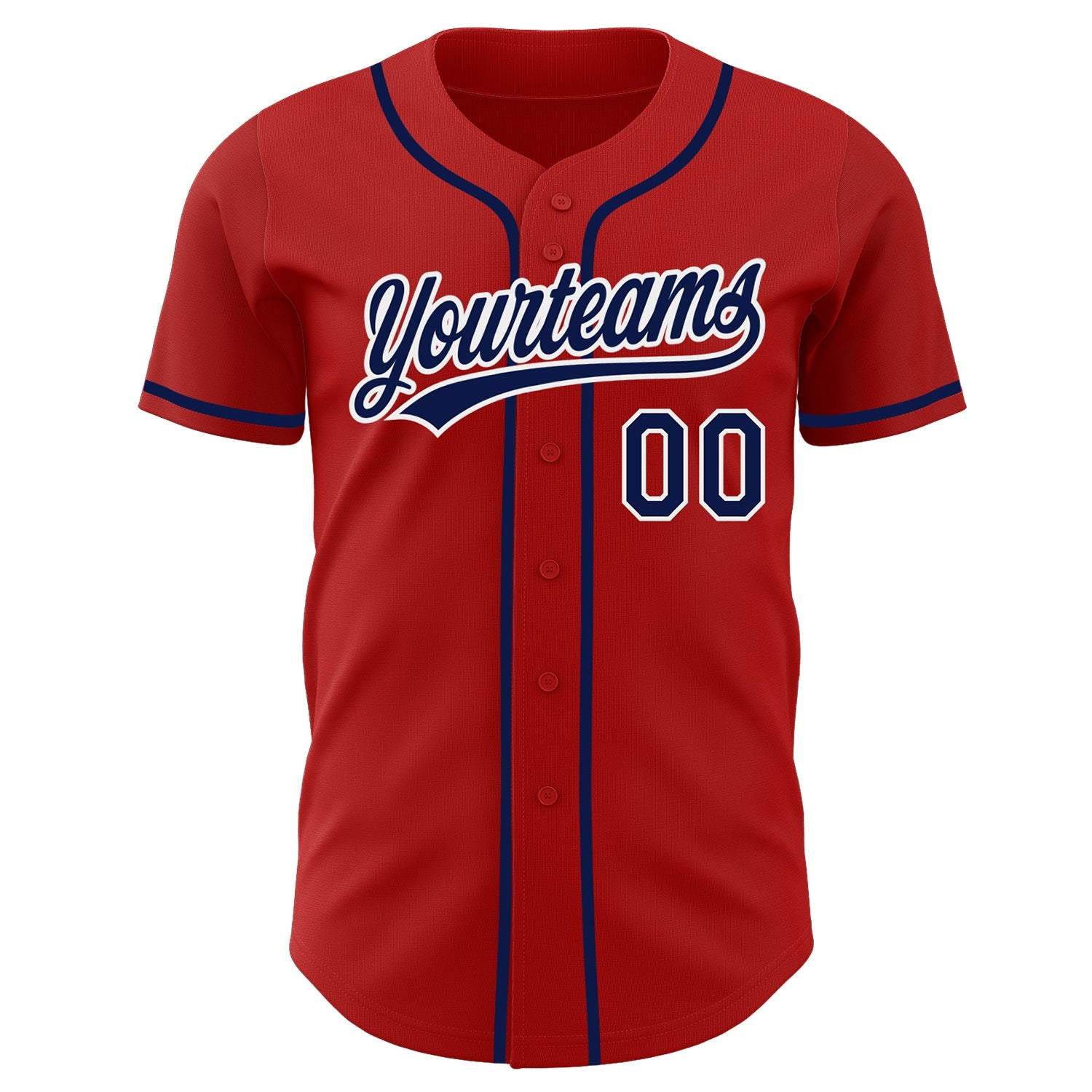 Custom Red Navy-White Authentic Baseball Jersey view 2