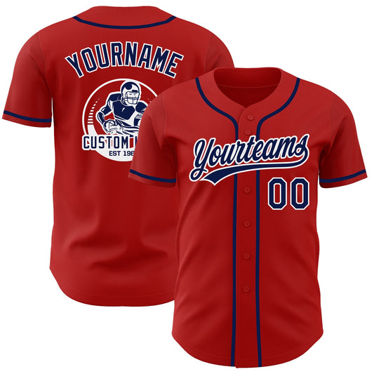 Custom Red Navy-White Authentic Baseball Jersey - Main View