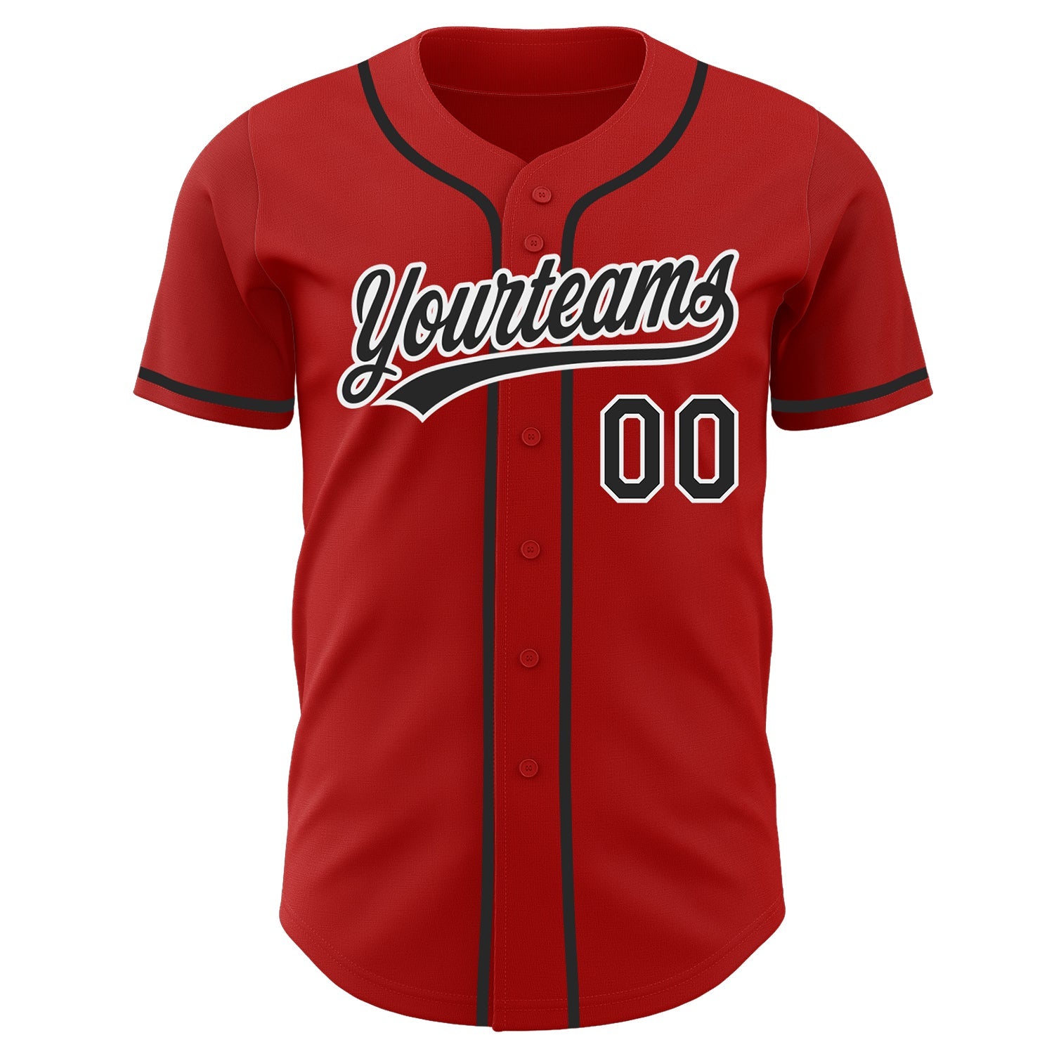 Custom Red Black-White Authentic Baseball Jersey view 2