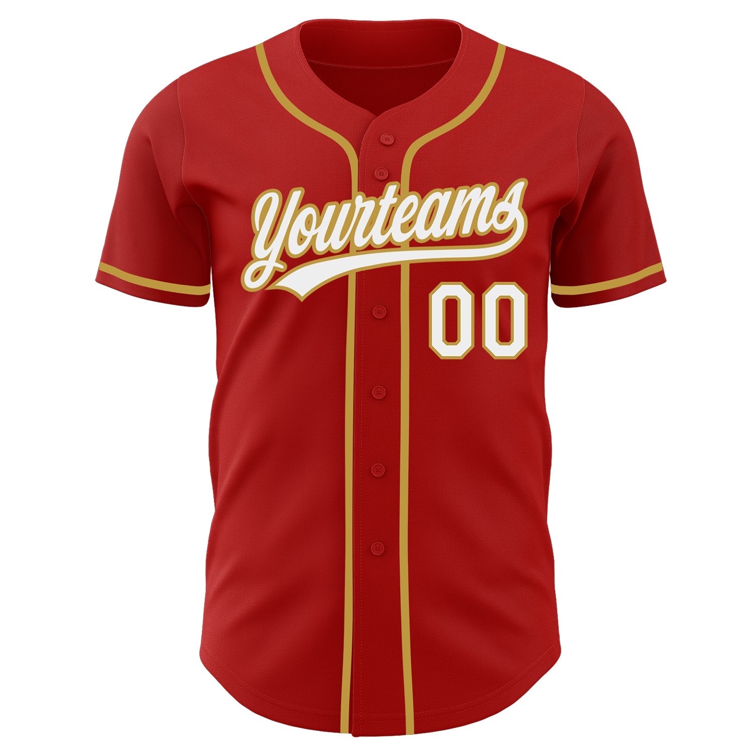 Custom Red White-Old Gold Authentic Baseball Jersey view 2