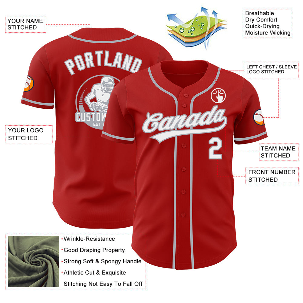 Custom Red White-Gray Authentic Baseball Jersey view 3