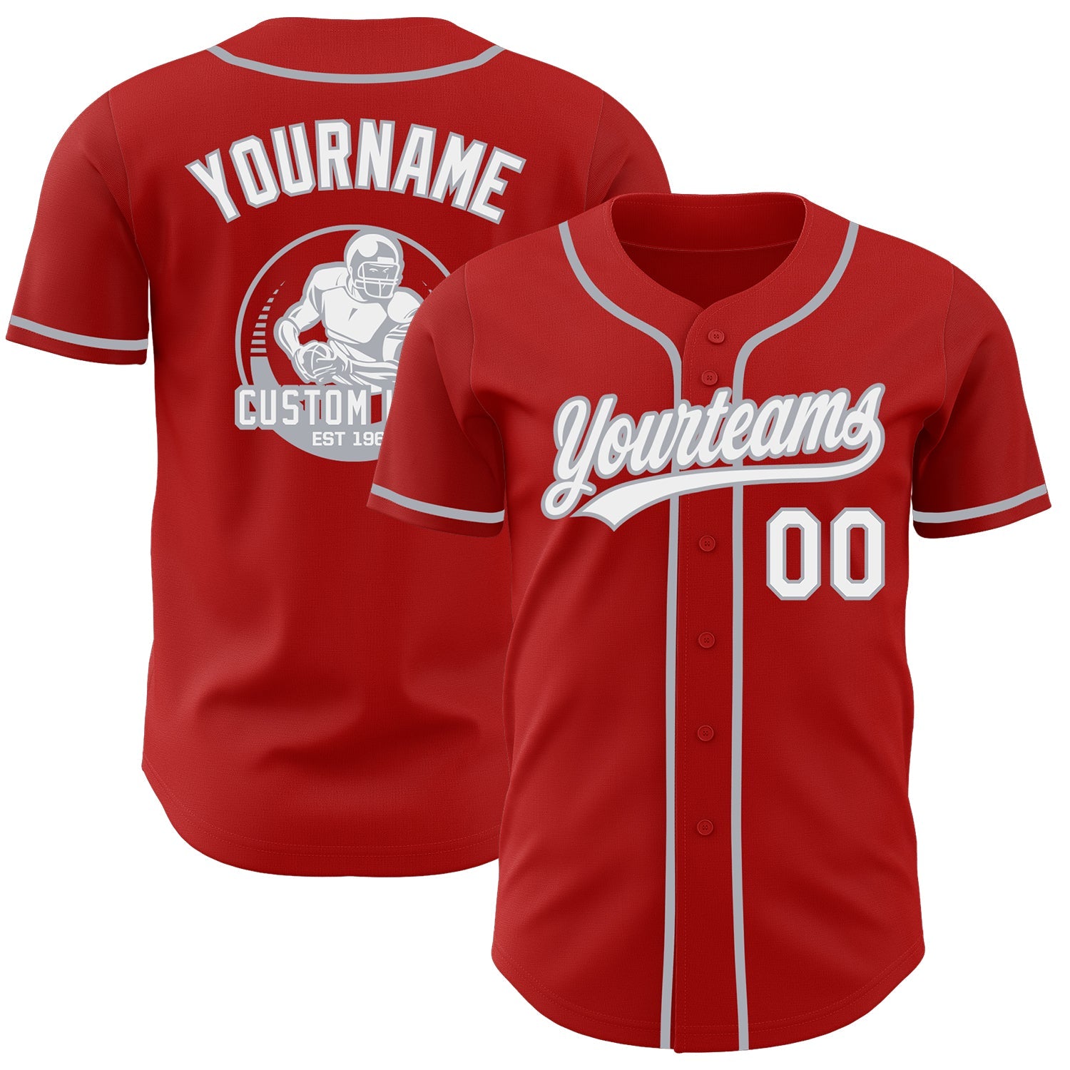 Custom Red White-Gray Authentic Baseball Jersey - Main View