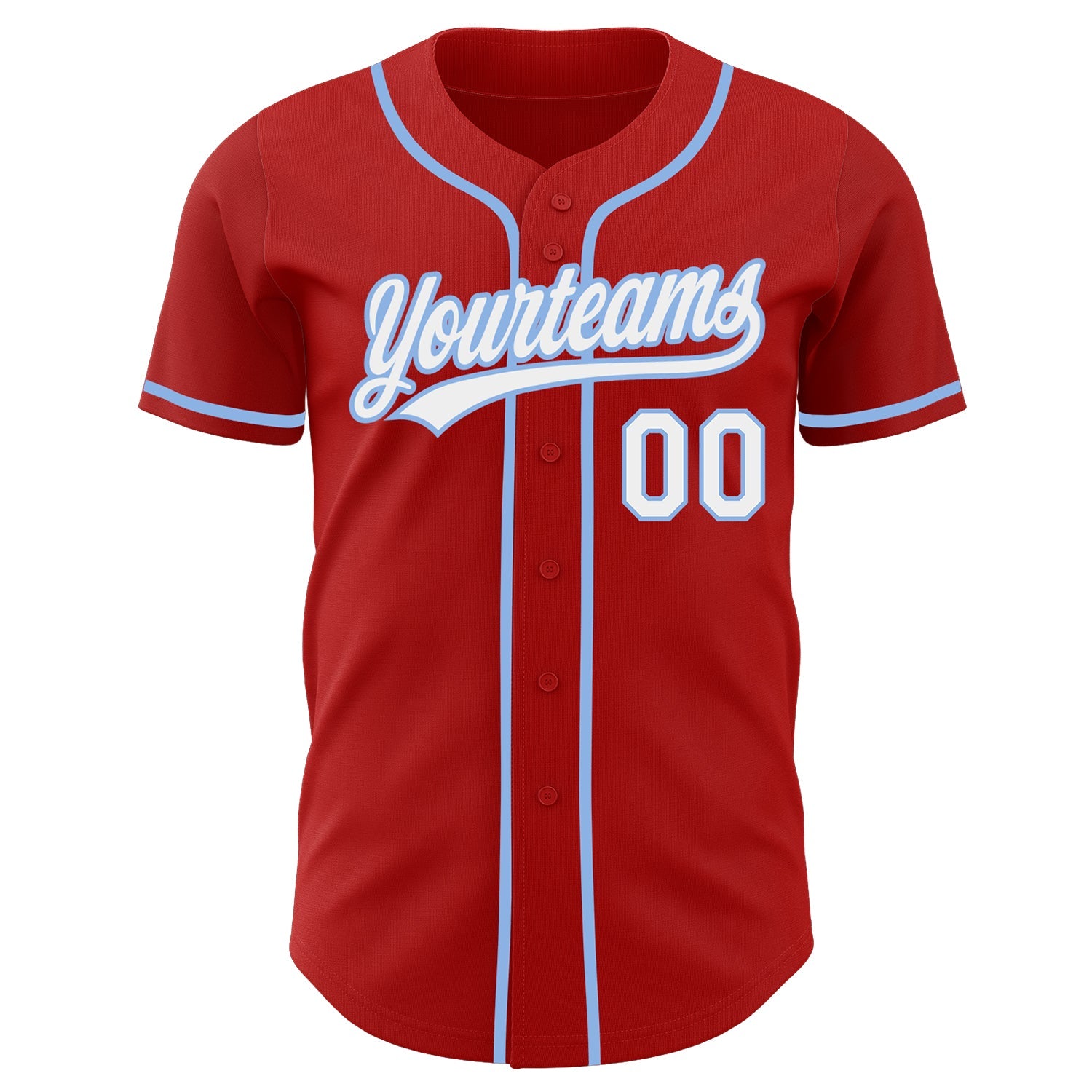 Custom Red White-Light Blue Authentic Baseball Jersey view 2
