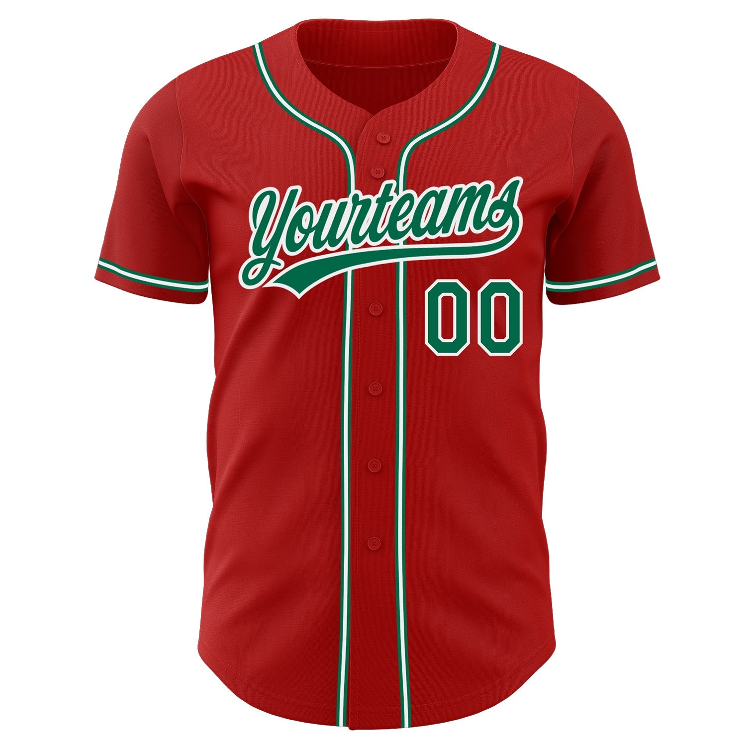 Custom Red Kelly Green-White Authentic Baseball Jersey view 2
