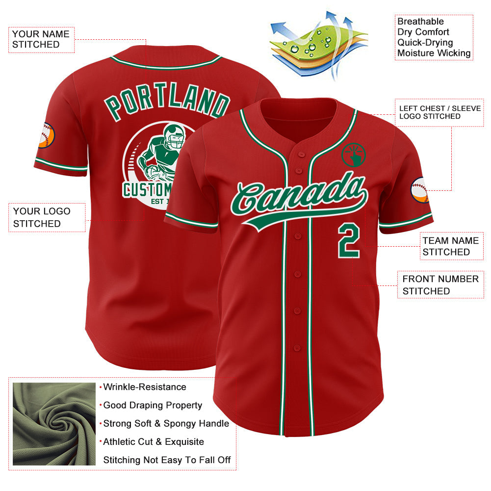 Custom Red Kelly Green-White Authentic Baseball Jersey view 3