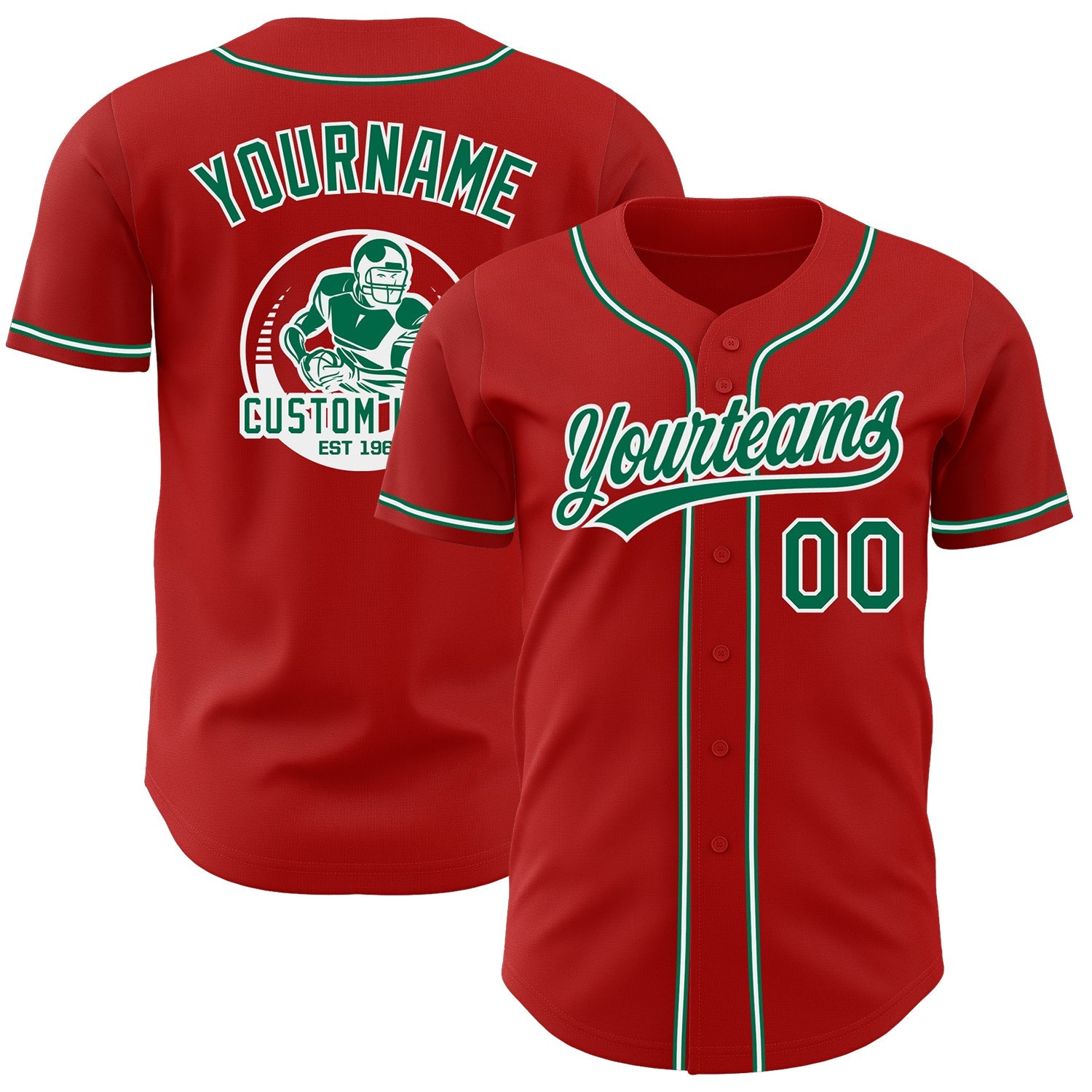 Custom Red Kelly Green-White Authentic Baseball Jersey - Main View