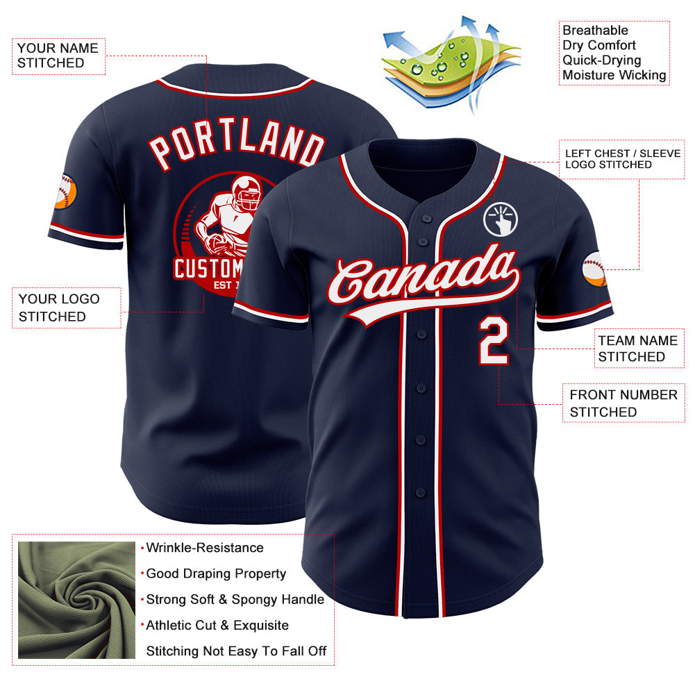 Custom Navy White-Red Authentic Baseball Jersey view 3