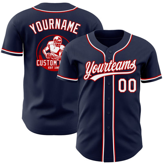 Custom Navy White-Red Authentic Baseball Jersey - Main View