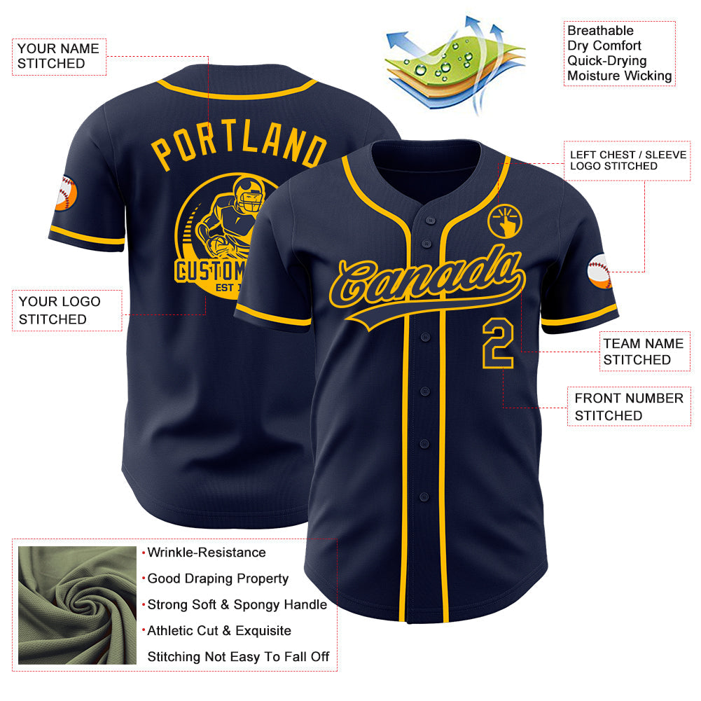 Custom Navy-Gold Authentic Baseball Jersey view 3