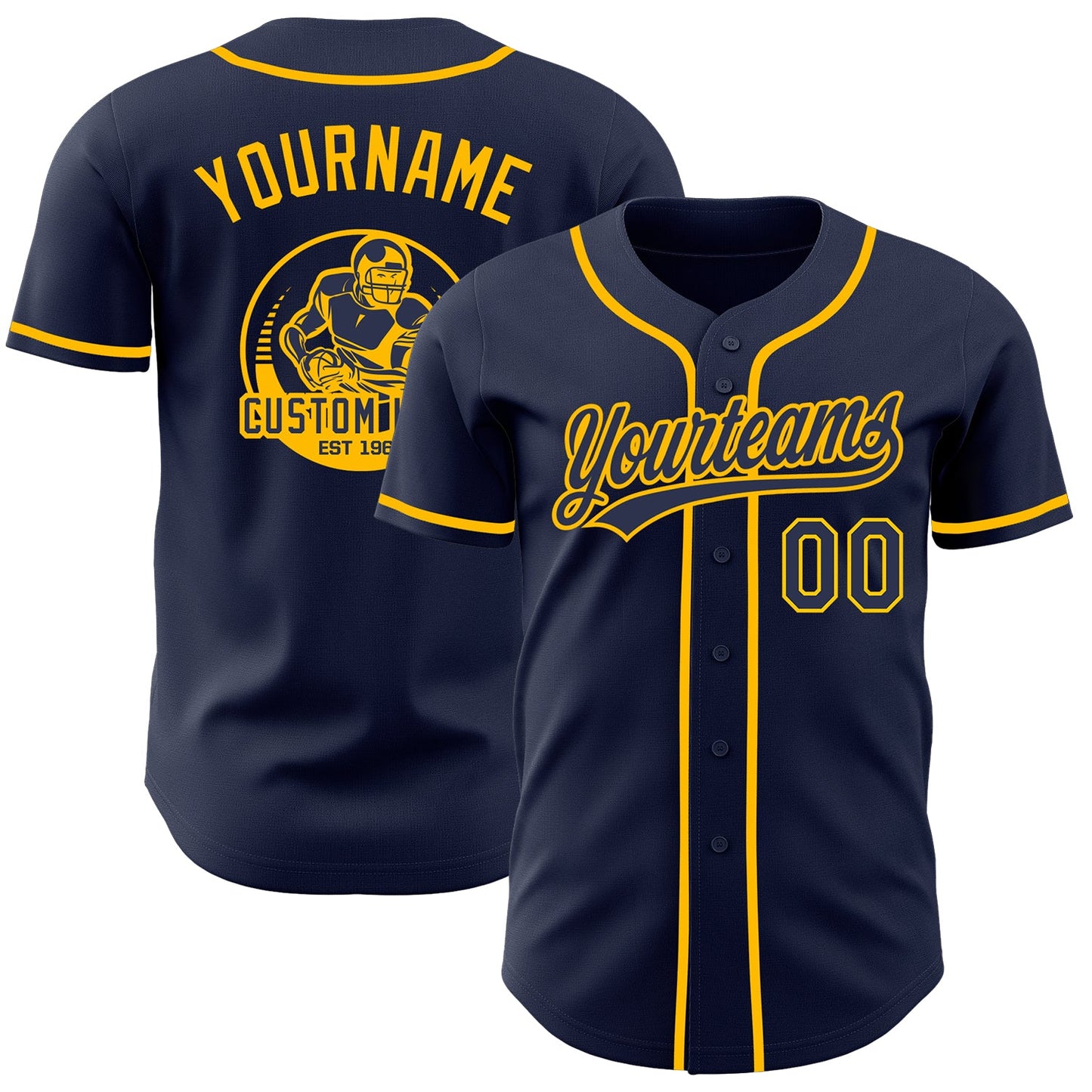 Custom Navy-Gold Authentic Baseball Jersey - Main View