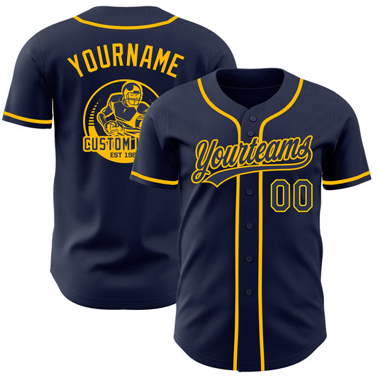 Custom Navy-Gold Authentic Baseball Jersey - Main View