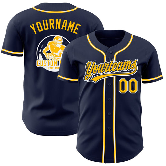 Custom Navy Gold-White Authentic Baseball Jersey - Main View
