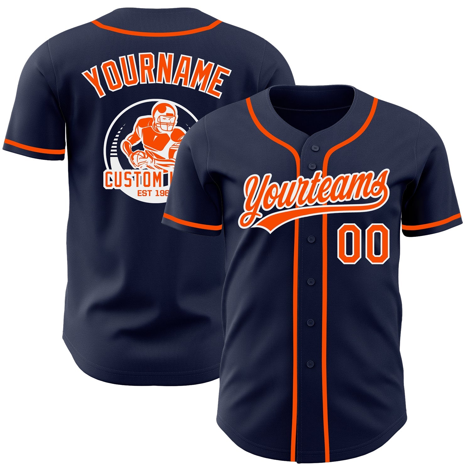 Custom Navy Orange-White Authentic Baseball Jersey - Main View