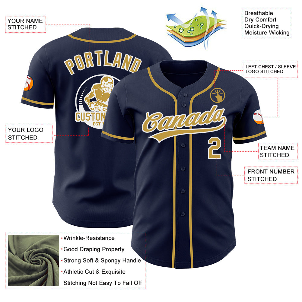 Custom Navy Old Gold-White Authentic Baseball Jersey view 3