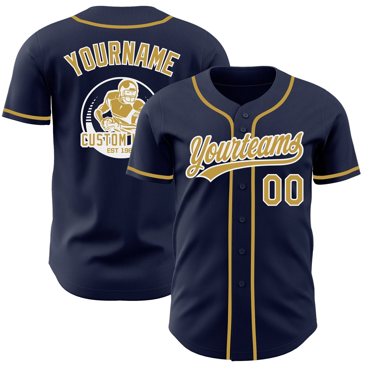 Custom Navy Old Gold-White Authentic Baseball Jersey - Main View