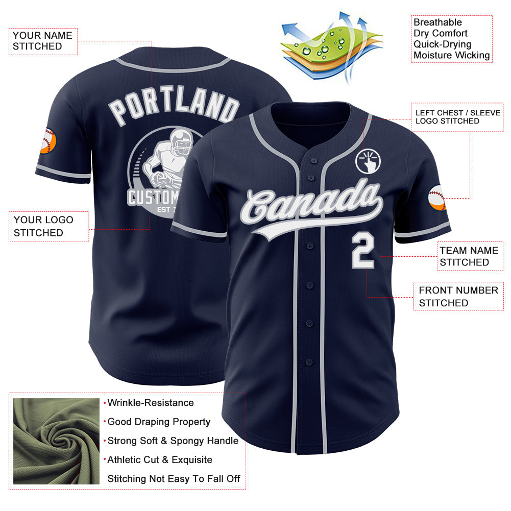 Custom Navy White-Gray Authentic Baseball Jersey view 3