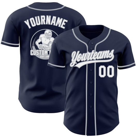 Custom Navy White-Gray Authentic Baseball Jersey - Main View