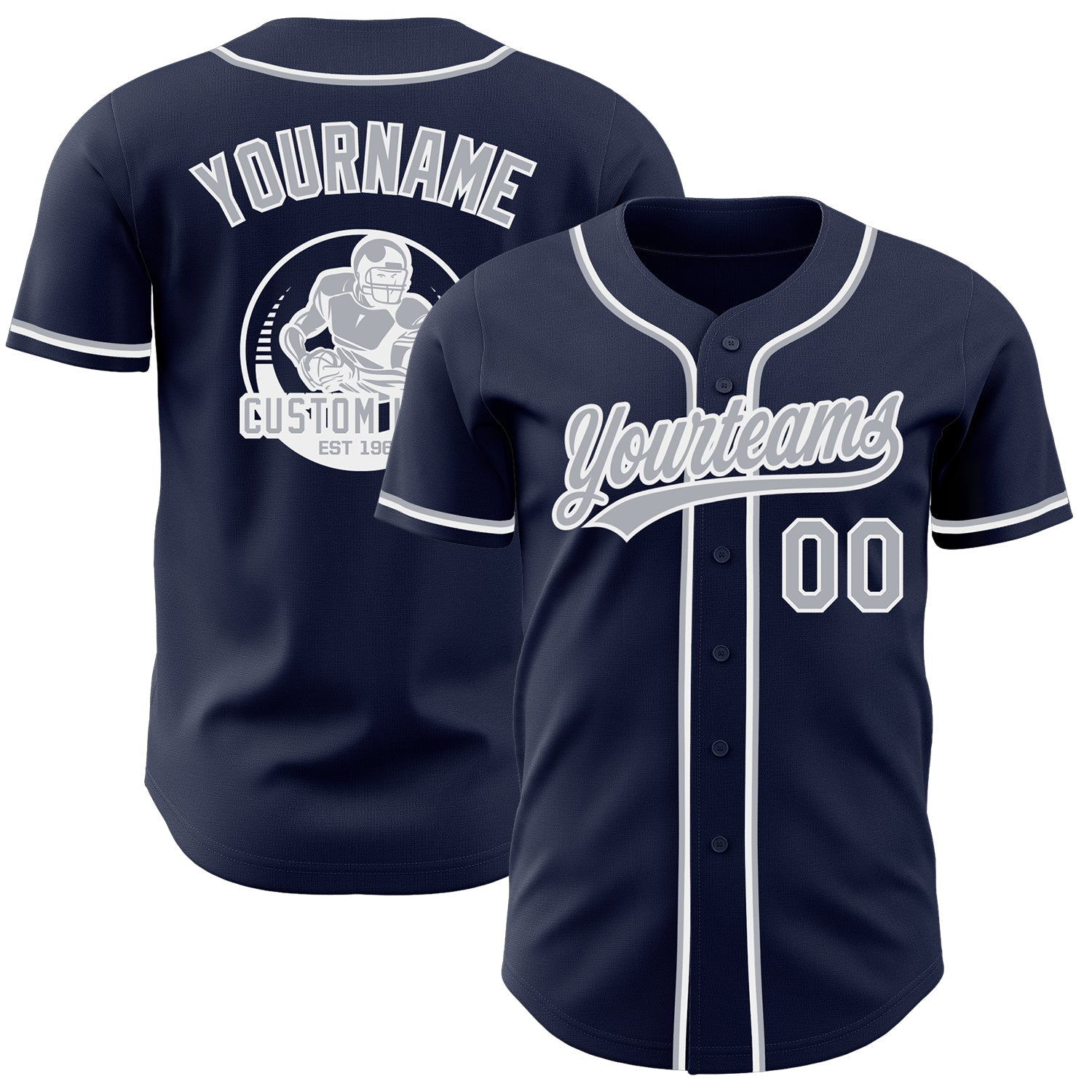 Custom Navy Gray-White Authentic Baseball Jersey - Main View