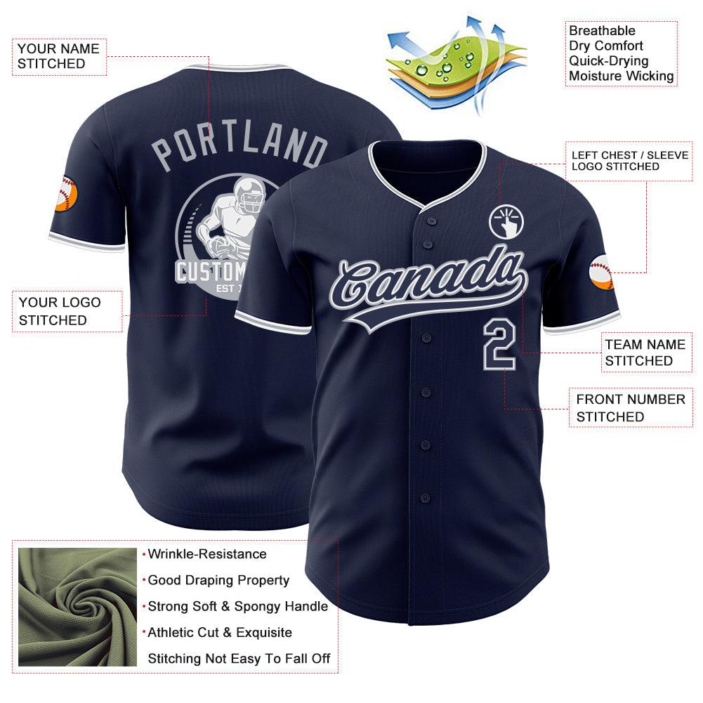 Custom Navy White-Gray Authentic Baseball Jersey view 3