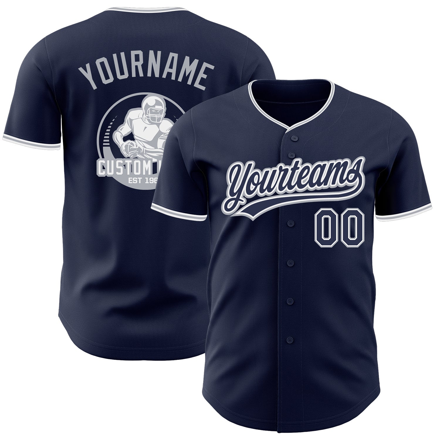 Custom Navy White-Gray Authentic Baseball Jersey - Main View