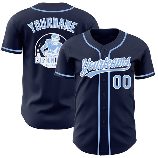 Custom Navy Light Blue-White Authentic Baseball Jersey - Main View