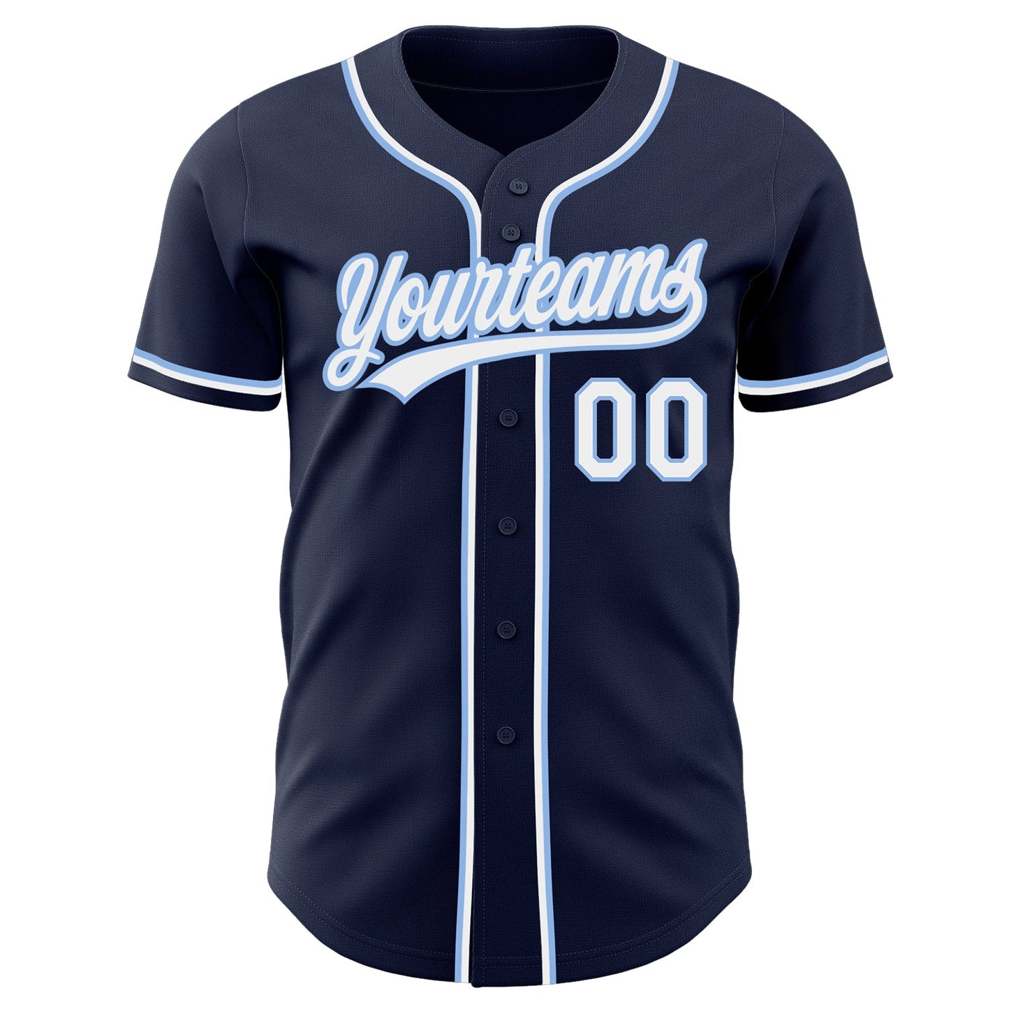 Custom Navy White-Light Blue Authentic Baseball Jersey view 2