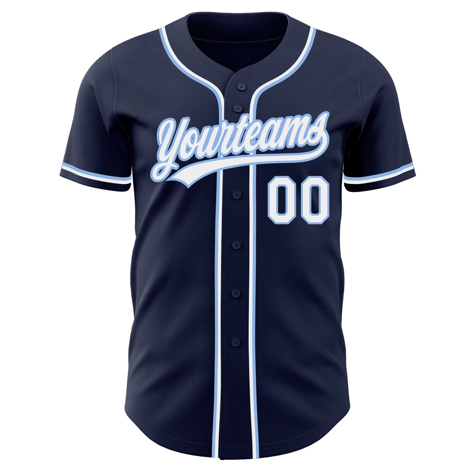 Custom Navy White-Light Blue Authentic Baseball Jersey view 2
